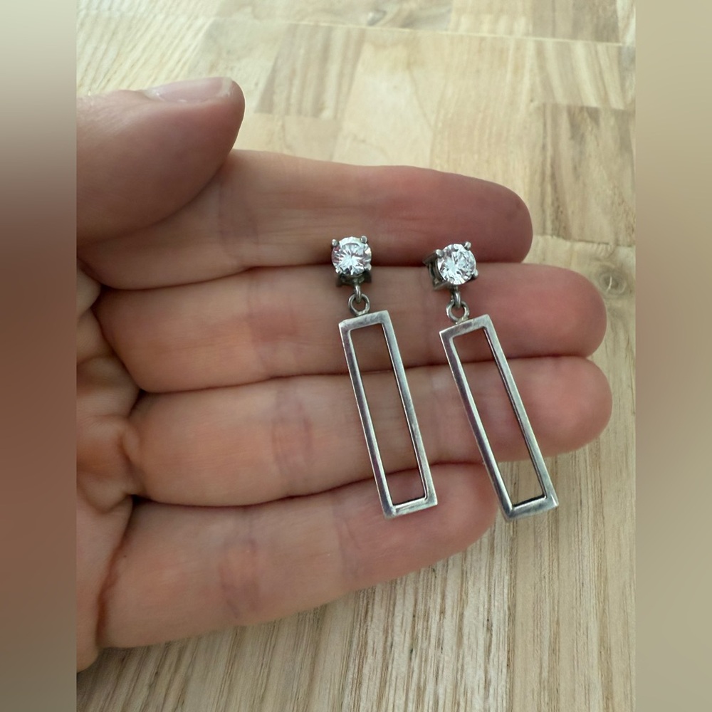 925 Sterling silver cut out bar earrings on posts